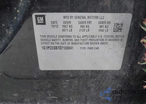 2013 Chevrolet Cruze 1Lt Auto from USA, damaged, VIN 1G1PC5SB7D7168841